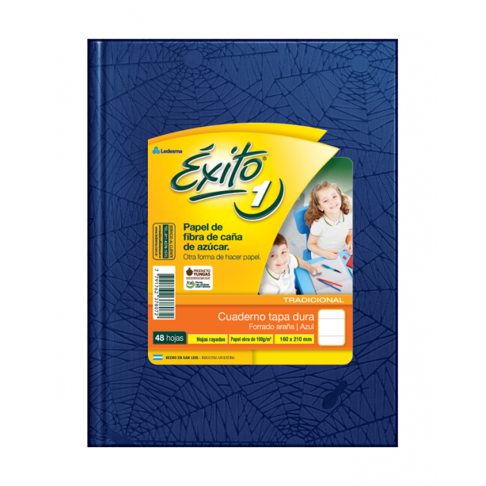 Cuaderno exito tapa dura  16x21 48hjs azul cuad