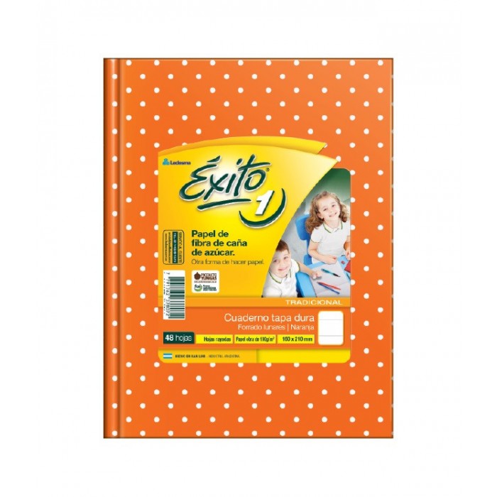 Cuaderno exito tapa dura  16x21 48hjs. naranja lunares