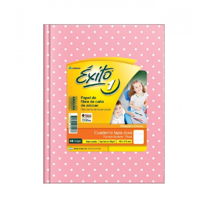 Cuaderno exito tapa dura  16x21 48hjs. rosa lunares