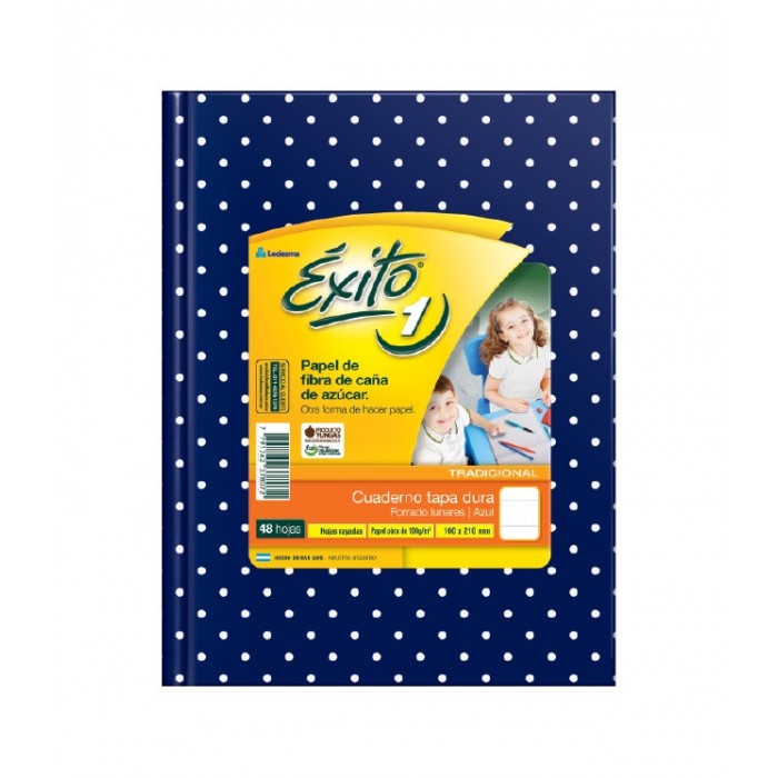 Cuaderno exito tapa dura  16x21 48hjs. azul lunares