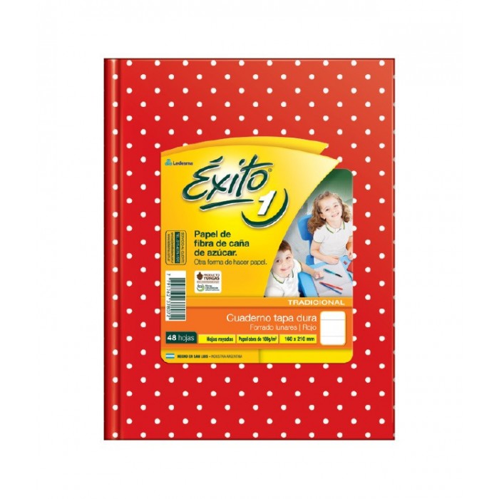 Cuaderno exito tapa dura  16x21 48hjs. roja lunares