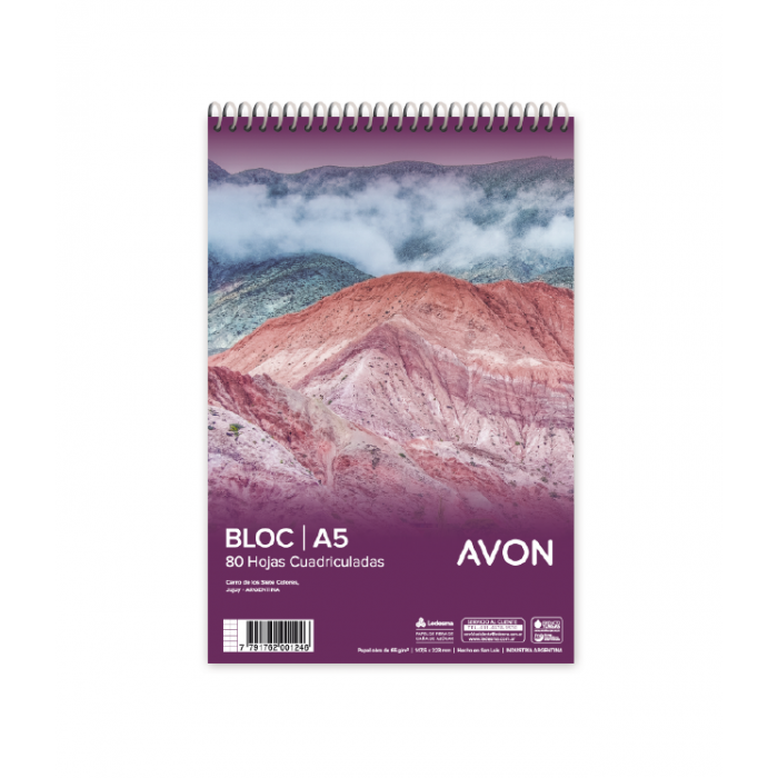 Block avon a5 espiral cuadric. x80 hojas