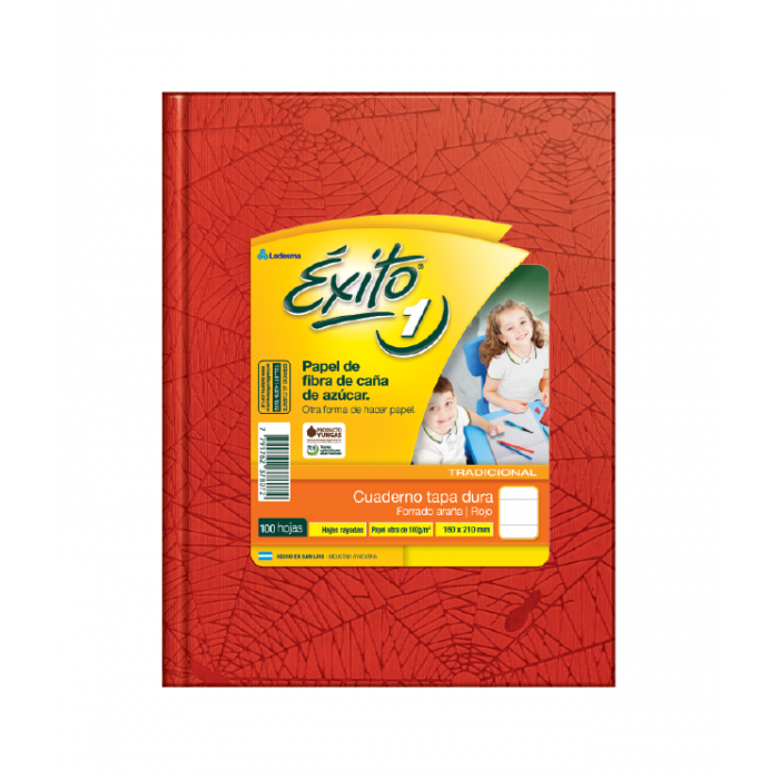 Cuaderno exito tapa dura  16x21 100hjs.rojo rayado