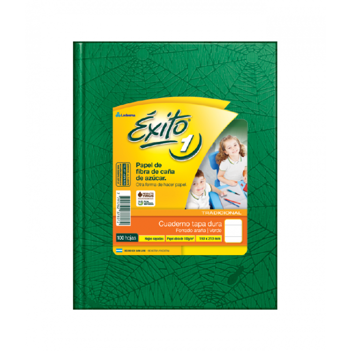 Cuaderno exito tapa dura  16x21 100hjs.verde rayado