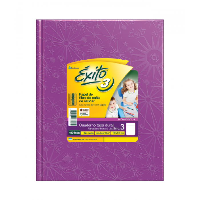 Cuaderno exito tapa dura  no.3 100hs. lila