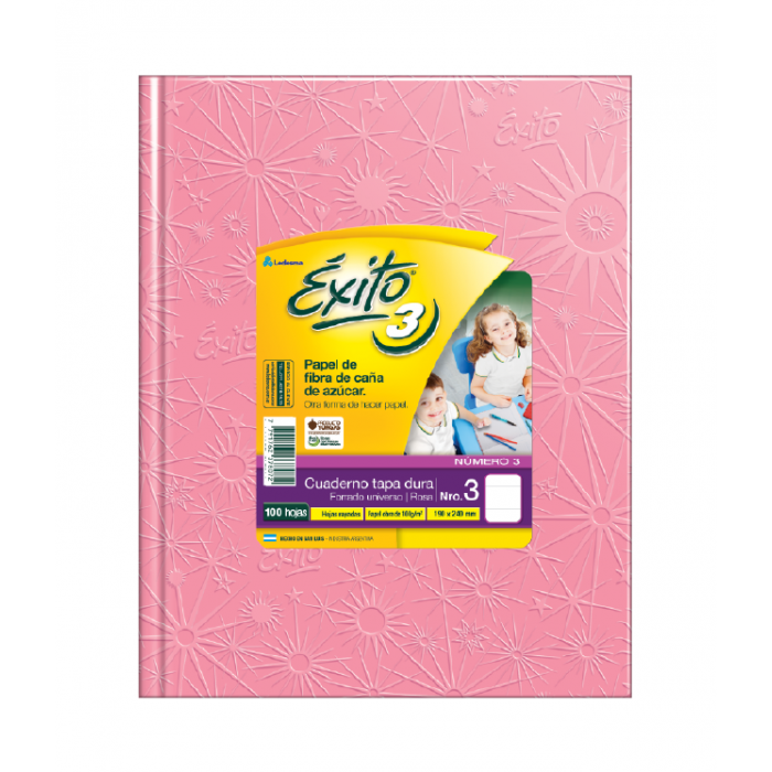 Cuaderno exito tapa dura  no.3 100hs. rosa