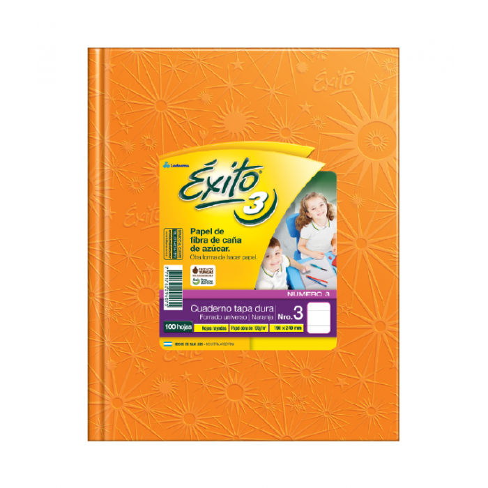 Cuaderno exito tapa dura  no.3 100hs. naranja