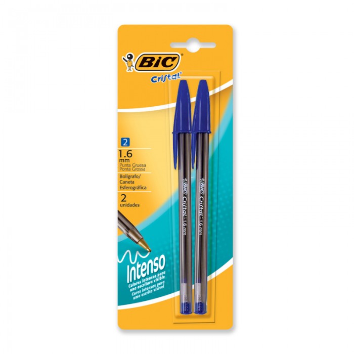 Boligrafo bic cristal x 2 azul intenso 1.6mm.