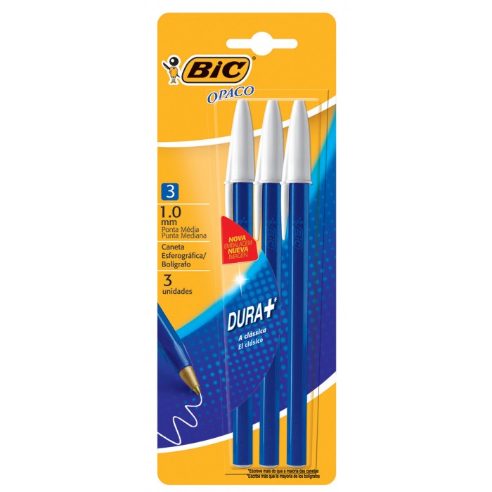 Boligrafo bic opaco x 3 azul 1.0mm.