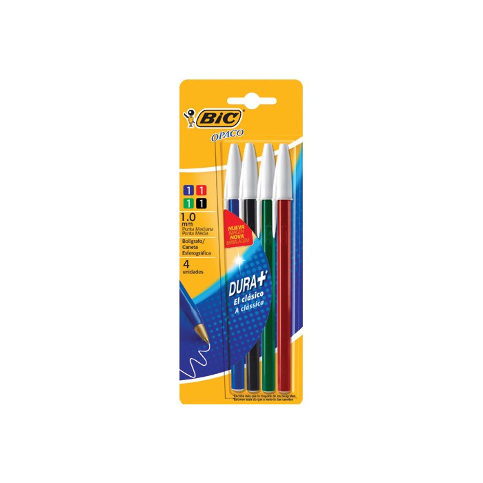 Boligrafo bic opaco x 4 surtido 1.0mm.