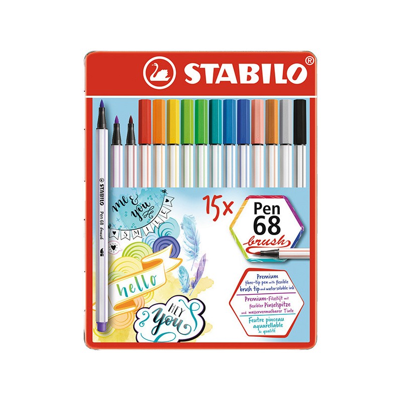 Marcadores fibra stabilo 68 x15 brush lata Marcadores fibra stabilo 68 x15 brush lata
