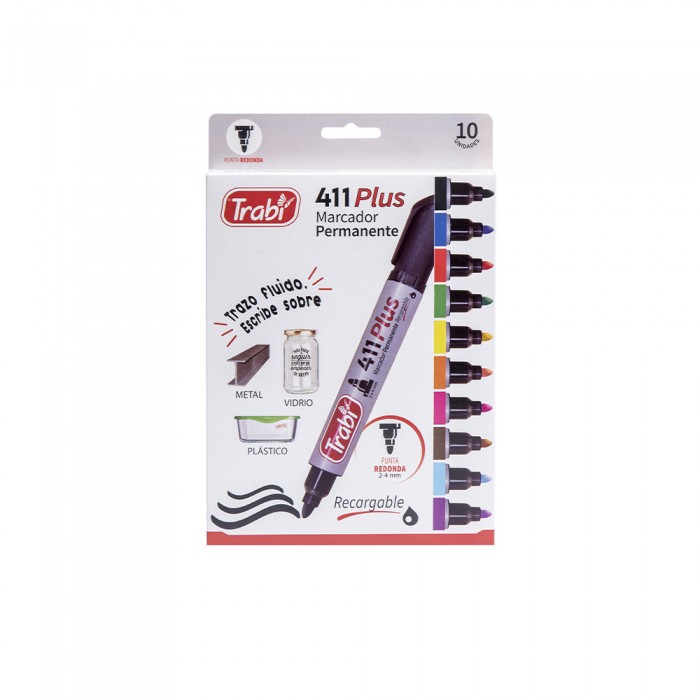 MARCADORES FIBRA TRABI 411 PLUS x10 COLORES