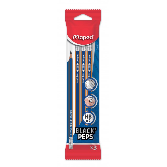 LAPIZ MAPED BLACK PEPS x 3 HB CON GOMA