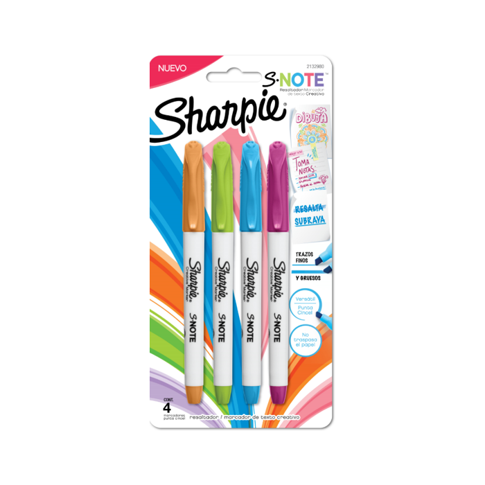 Marcadores fibra sharpie blister x 4 note hl