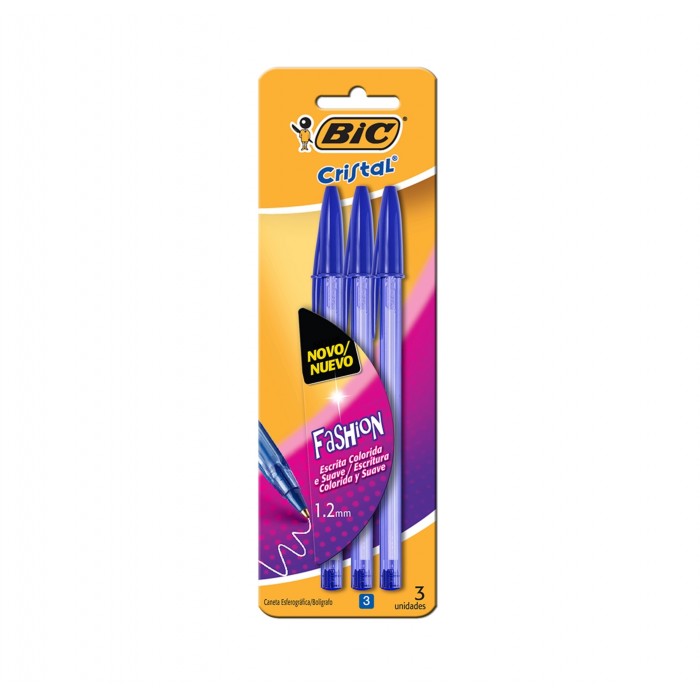 BOLIGRAFO BIC CRISTAL x 3 FASHION 1.2mm.AZUL