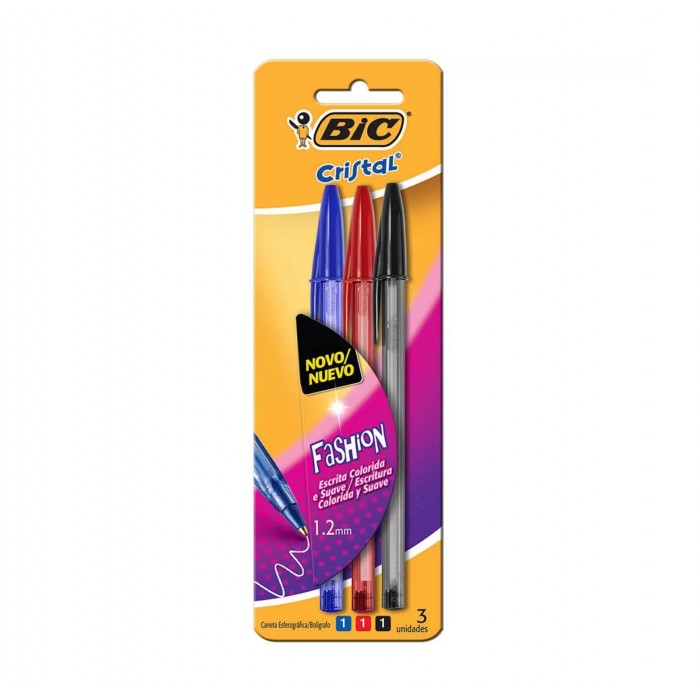 BOLIGRAFO BIC CRISTAL x 3 FASHION 1.2mm.SURT