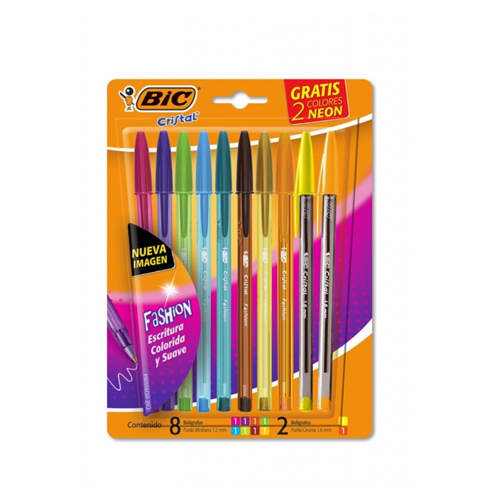 BOLIGRAFO BIC CRISTAL x 8+2 NEON FASHION