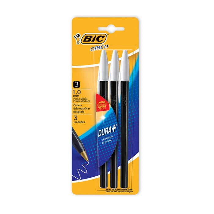 Boligrafo bic opaco x 3 negro 1.0mm.