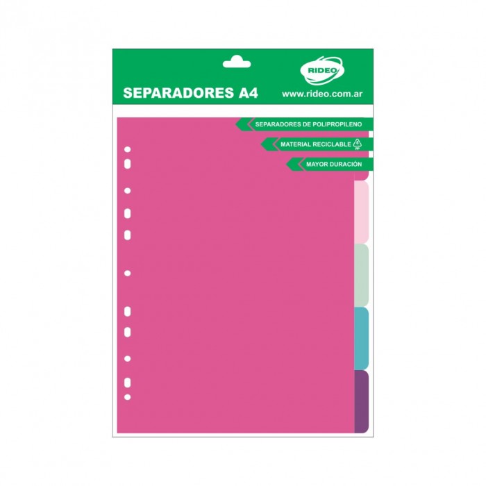 Separadores a4 rideo polipropileno  pastel 5 posiciones