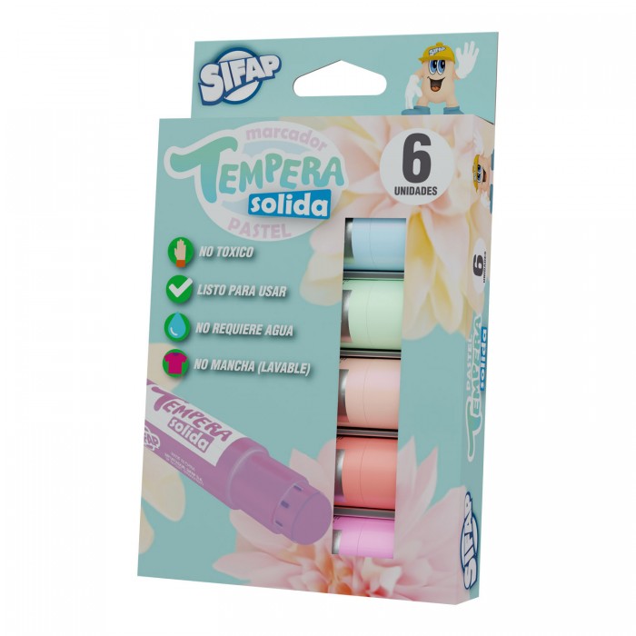 Tempera sifap solida x6 pastel