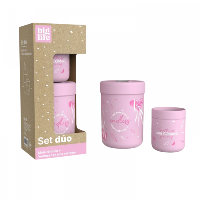 SET BIG LIFE MATE DUO TERMICO YERBERA ROSA