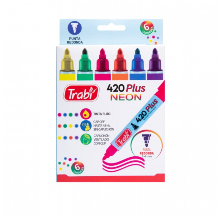 MARCADORES ESCOLAR TRABI 420 PLUS x 6  FLUO MAXI