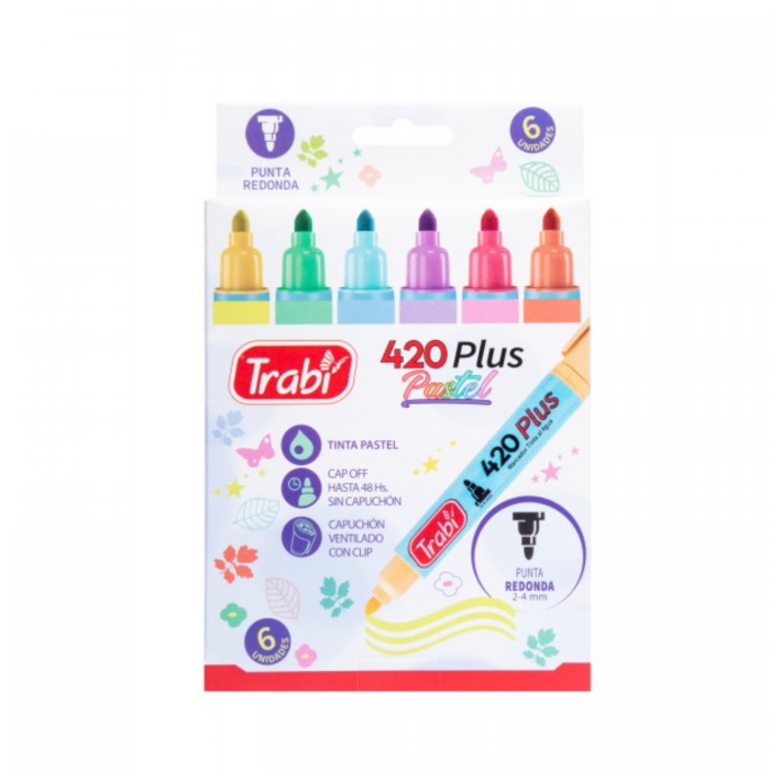 MARCADORES ESCOLAR TRABI 420 PLUS x 6  PASTEL MAX