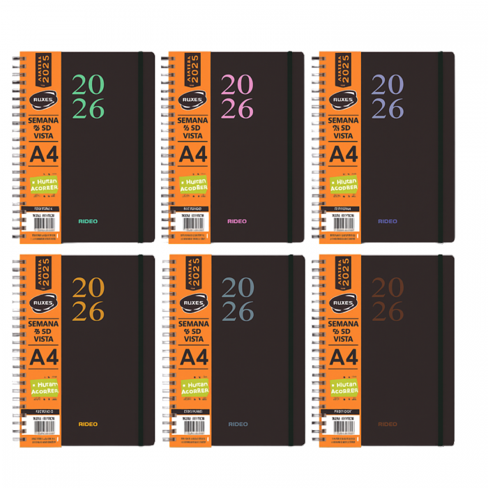AGENDA RIDEO A4 ESPIRAL SEMANAL PVC ECOBLACK