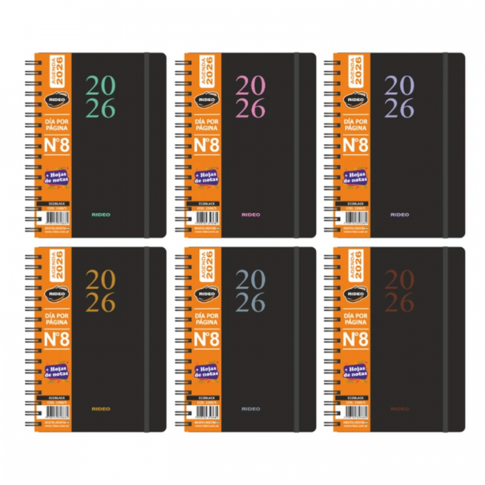 AGENDA RIDEO No.8 DIARIA PVC ESPIRAL ECOBLACK
