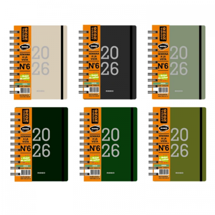 AGENDA RIDEO No.6 SEMANAL PVC ESPIRAL GREEN