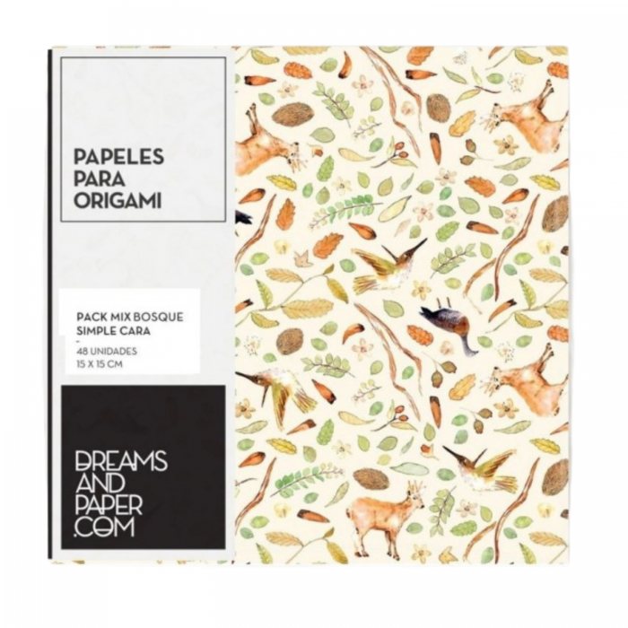 PAPEL ORIGAMI 15x15 90grs.MIX BOSQUEx48