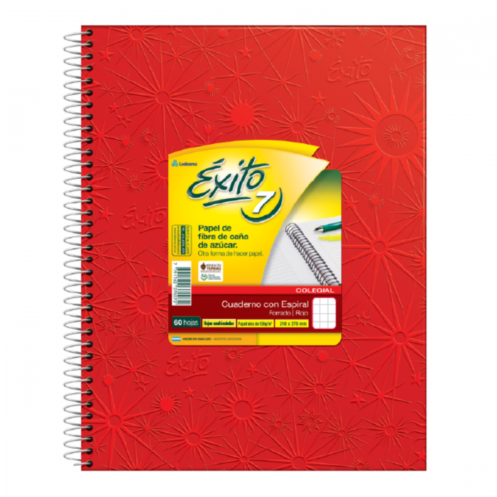 CUADERNO EXITO 7 CUAD 21x27  x60 HOJAS ROJO