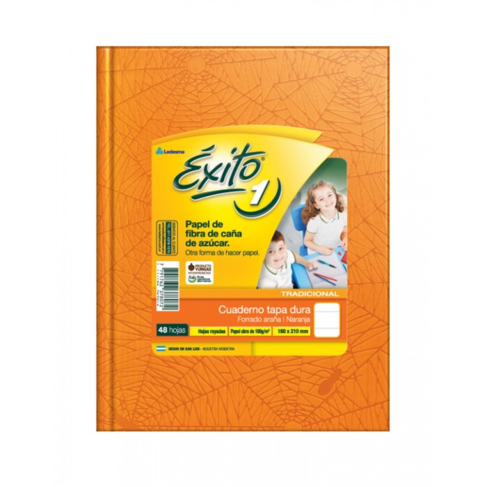 CUADERNO EXITO TAPA DURA  16x21 48hjs NARANJA RAYADO