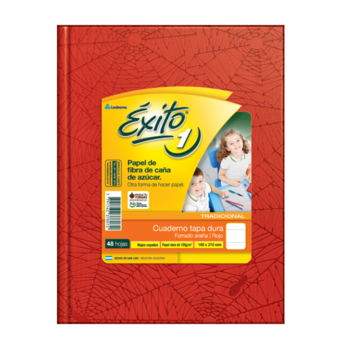 CUADERNO EXITO TAPA DURA  16x21 48hjs ROJO RAYADO