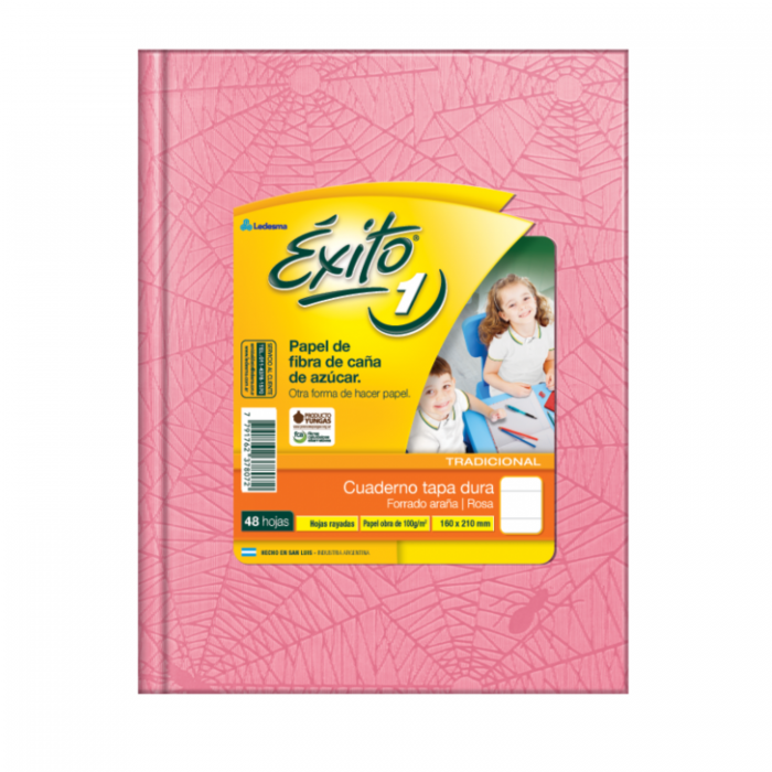 CUADERNO EXITO TAPA DURA  16x21 48hjs ROSA RAYADO