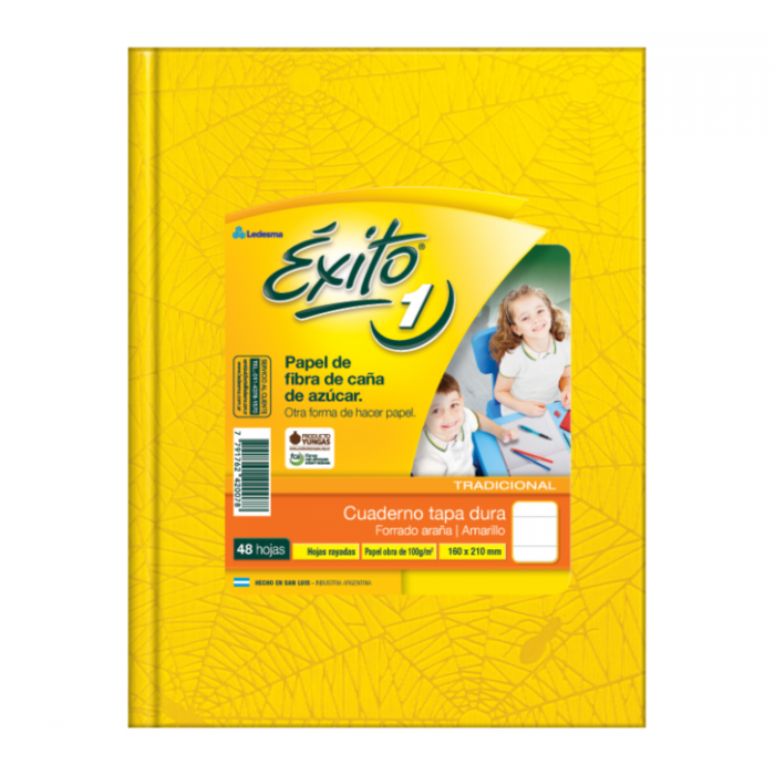 CUADERNO EXITO TAPA DURA  16x21 48hjs AMARILLO RAYADO