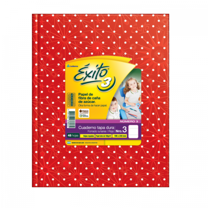 CUADERNO EXITO TAPA DURA  No.3  48hs.- ROJO LUNARES