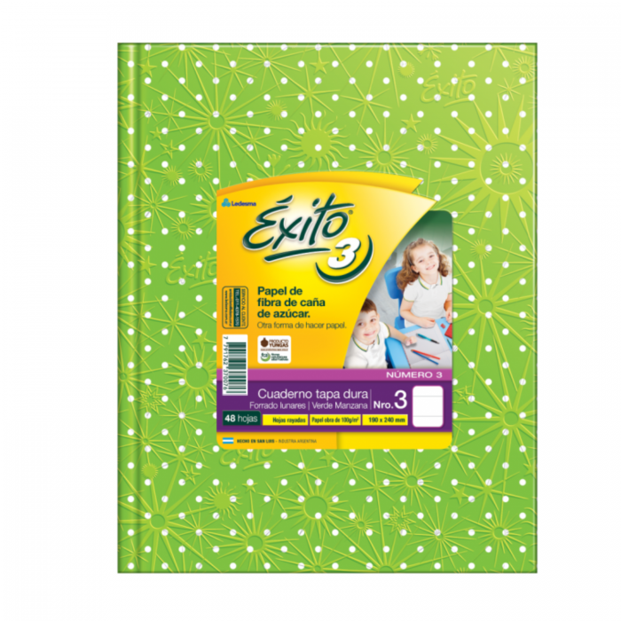 CUADERNO EXITO TAPA DURA  No.3  48hs.- VERDE MANZANA LUN