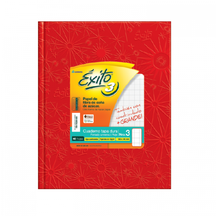 CUADERNO EXITO TAPA DURA  No.3  48hs.CUAD ROJO GRAN