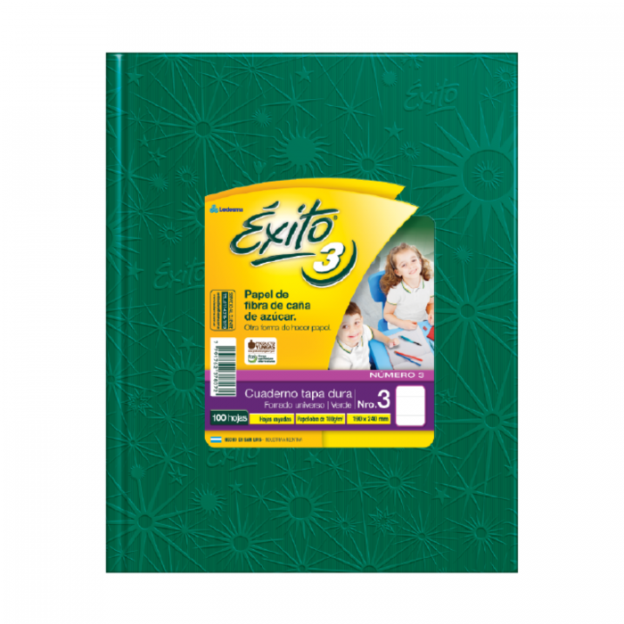 CUADERNO EXITO TAPA DURA  No.3 100hs.- VERDE