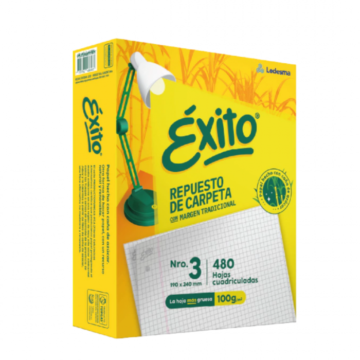 REPUESTO ESCOLAR EXITO CUADRICULADO x480 HOJAS CON BANDA