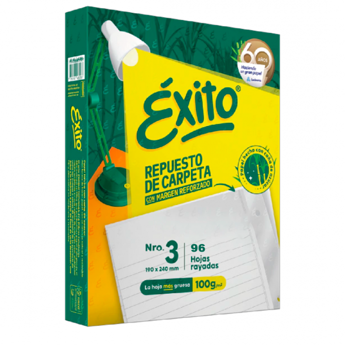 REPUESTO ESCOLAR EXITO RAYADO x 96 HOJAS CON BANDA