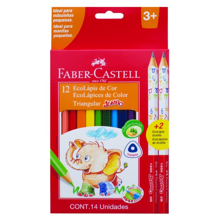 Lapices color faber ecox 12 jumbo+2grafitos