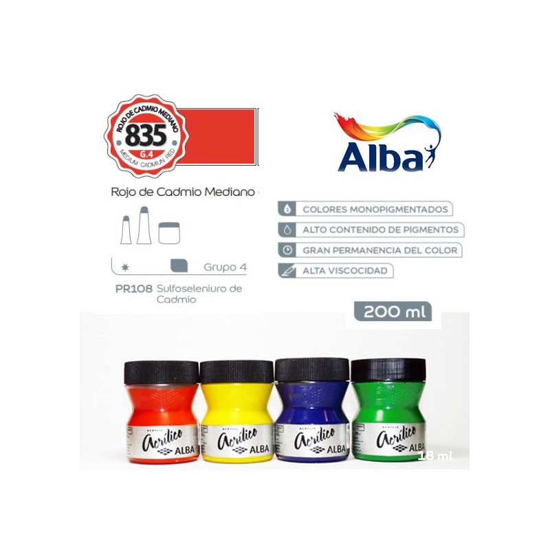 Acrilico alba x 200ml.835 rojo cadmio media Acrilico alba x 200ml.835 rojo cadmio media
