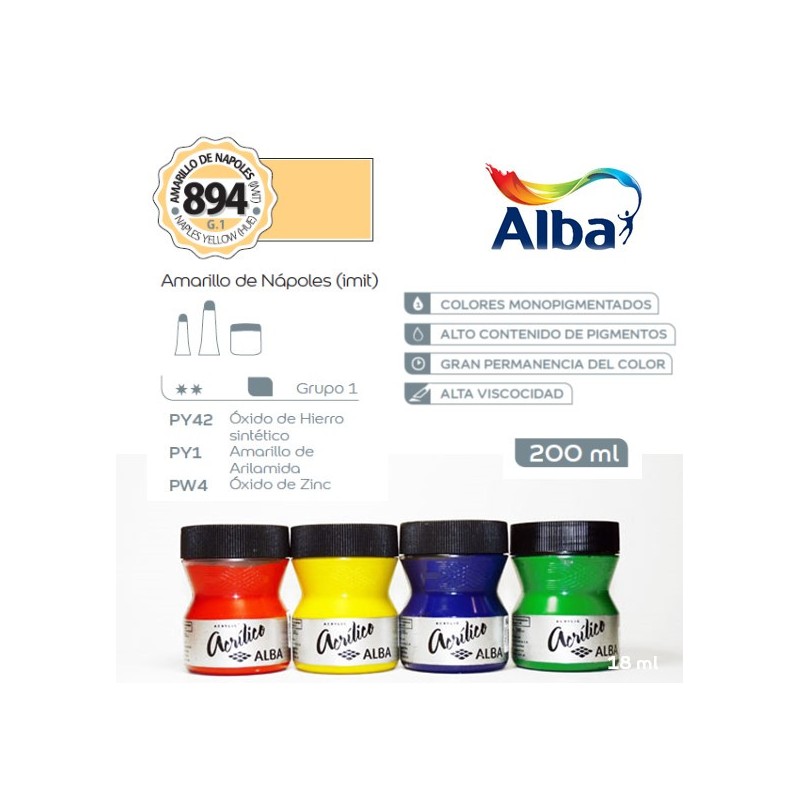 Acrilico alba x 200ml.894 amarillo napoles Acrilico alba x 200ml.894 amarillo napoles