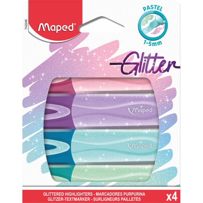 Marcadores resaltador maped glitter x4 pastel