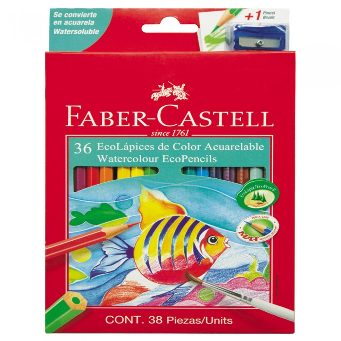 Lapices color faber ecox 36 acuarelable carton+pin