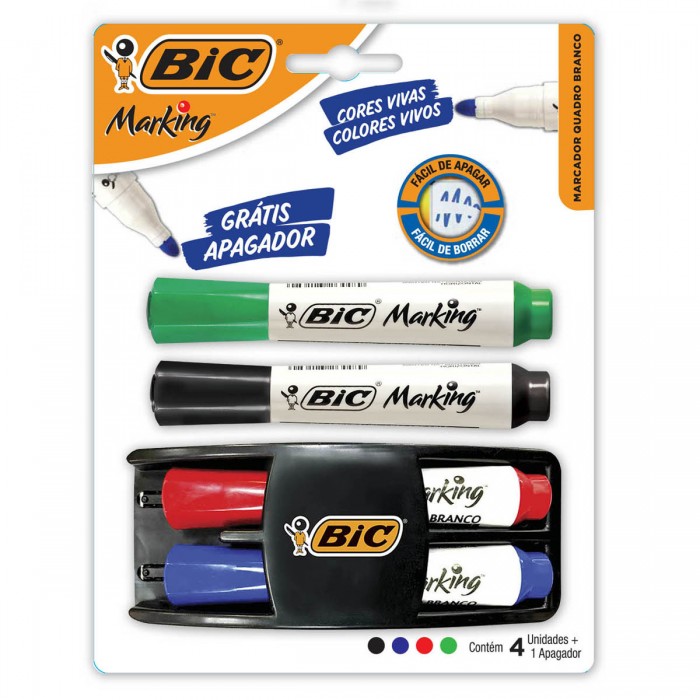 MARCADORES FIBRA BIC MARKING PARA PIZARRA x4 + BORRADOR