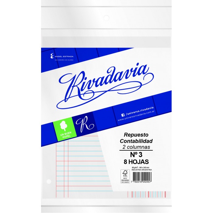 Repuesto escolar rivadavia no.3 contabilidad 2 columna x8 hjs